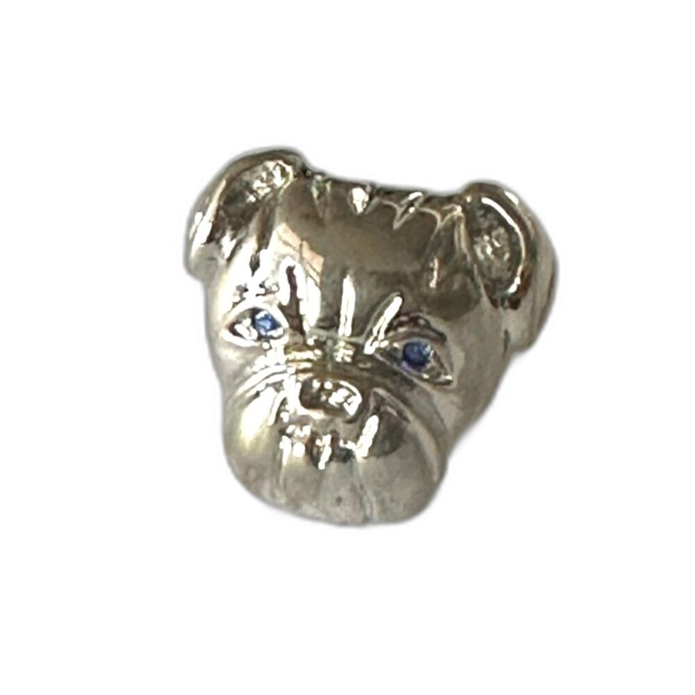 Vintage-Style British Bulldog Lapel Pin with Crystal Blue Eyes